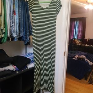 Green striped maxi dress